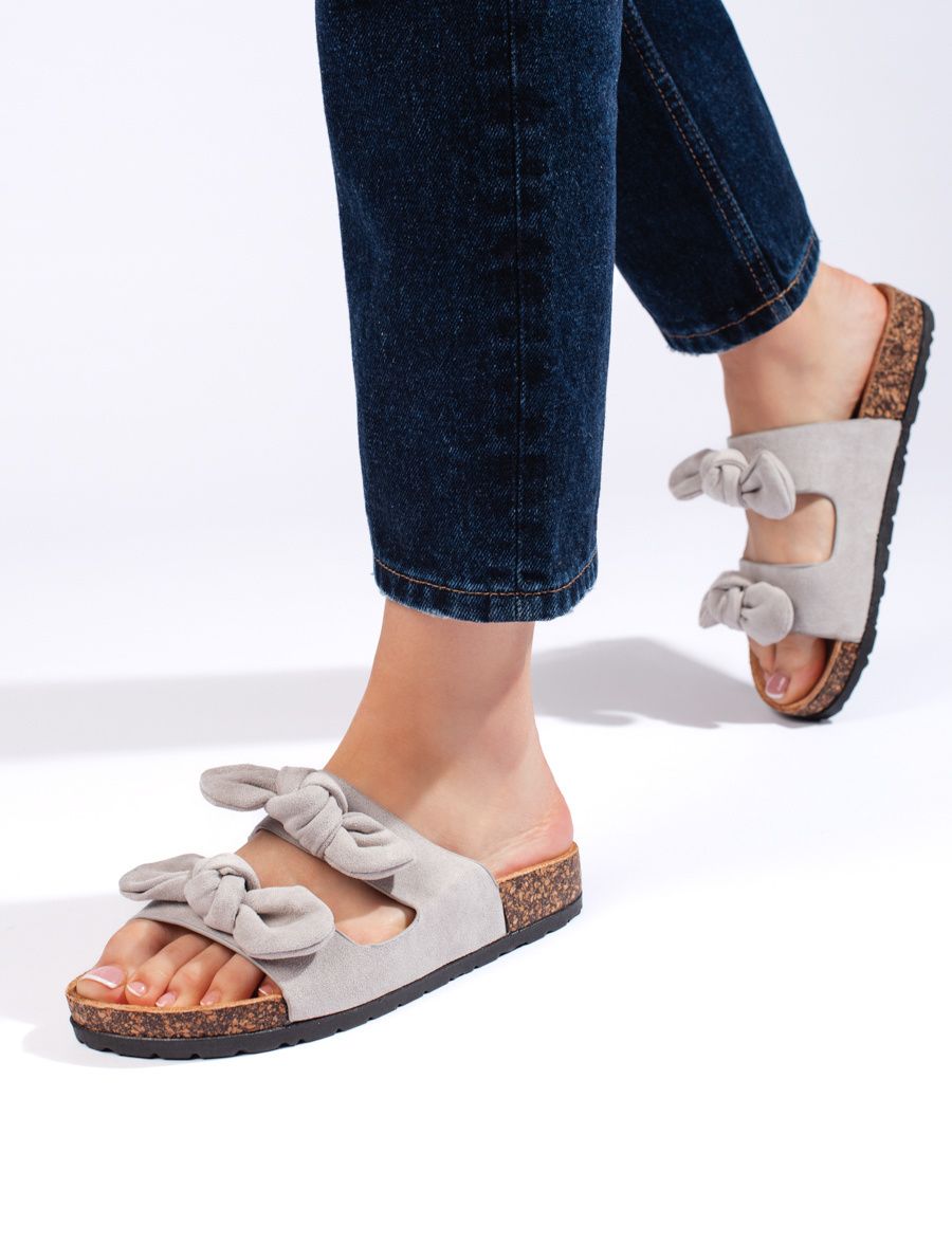 Shelvt Suede gray women's flip-flops on cork