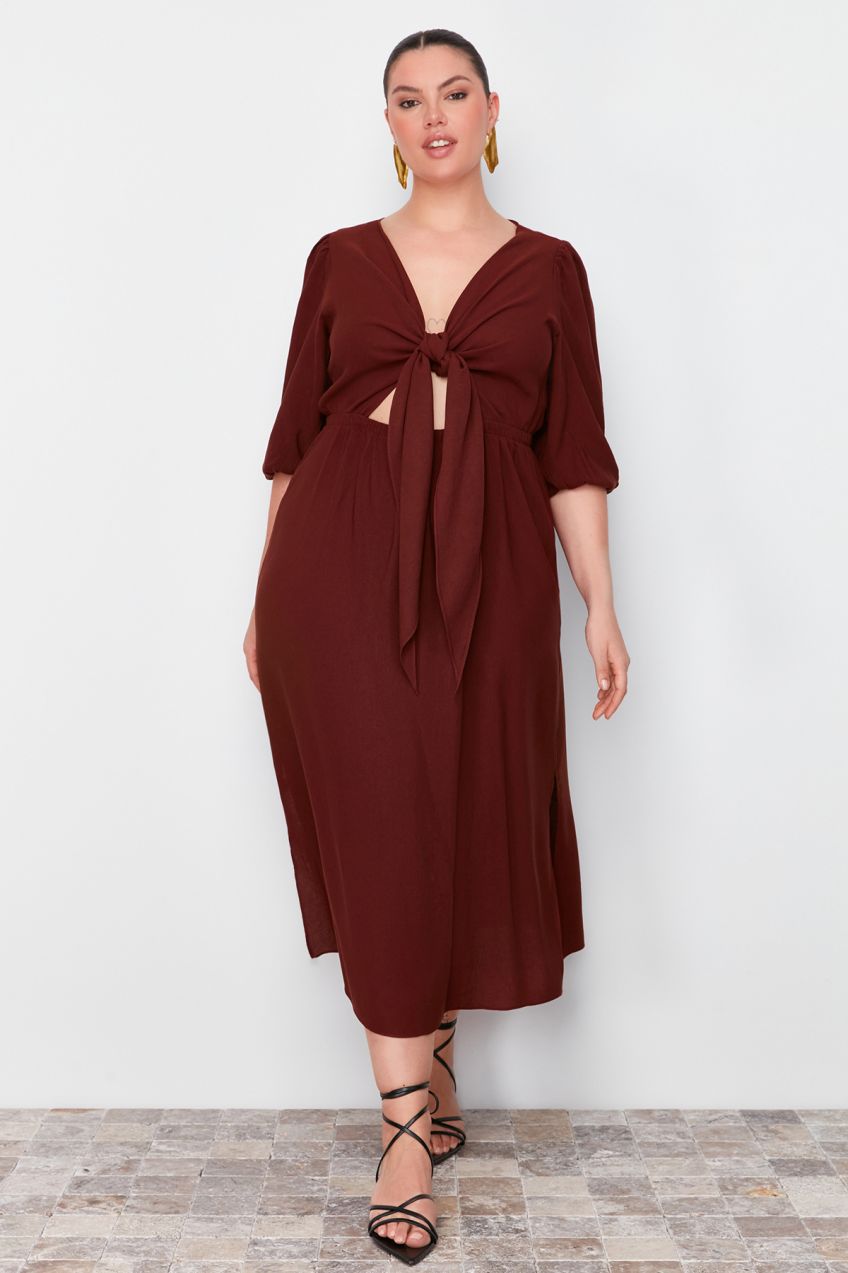 Trendyol Curve Brown A-line Woven Dress