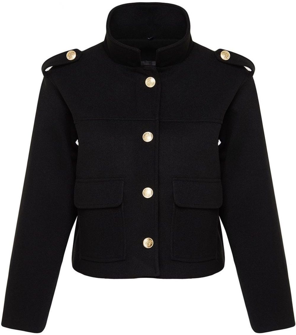 Trendyol Black Regular Fit Gold Button Detailed Knitted Cashmere Thin Jacket Coat