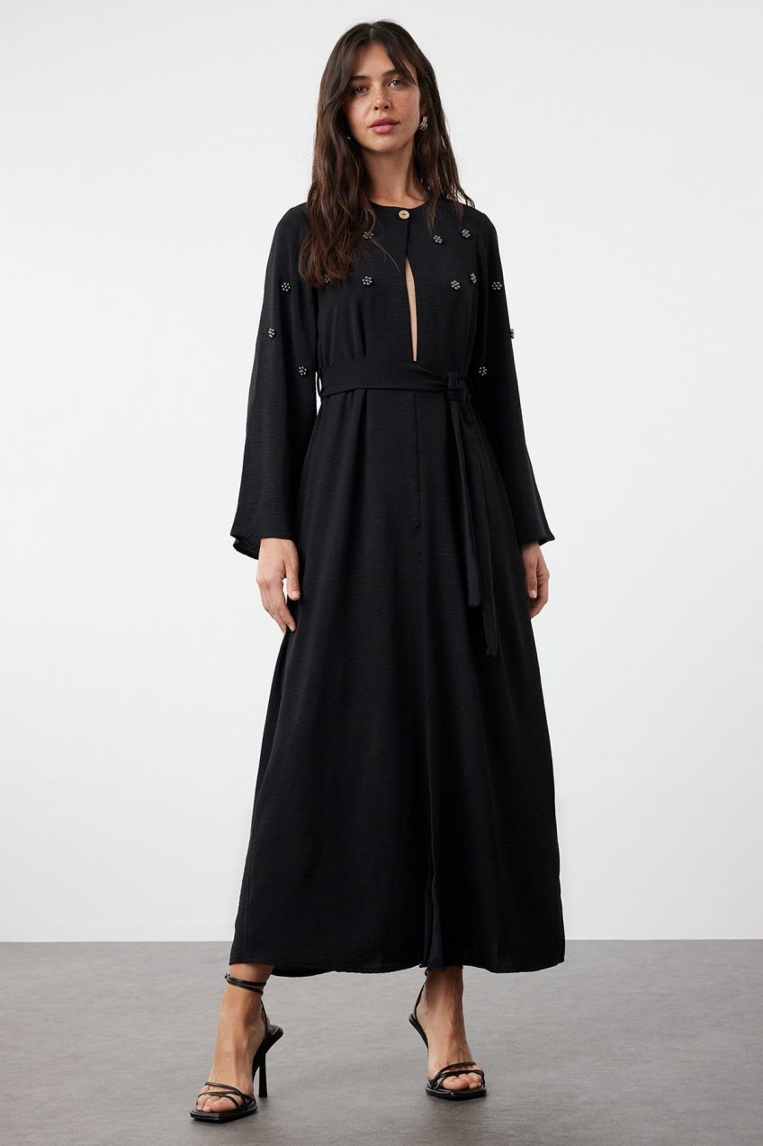 Trendyol Black Belted Stone Accessory Woven Cap & Abaya & Abaya