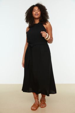 Trendyol Curve Black Belted Halterneck Woven Dress