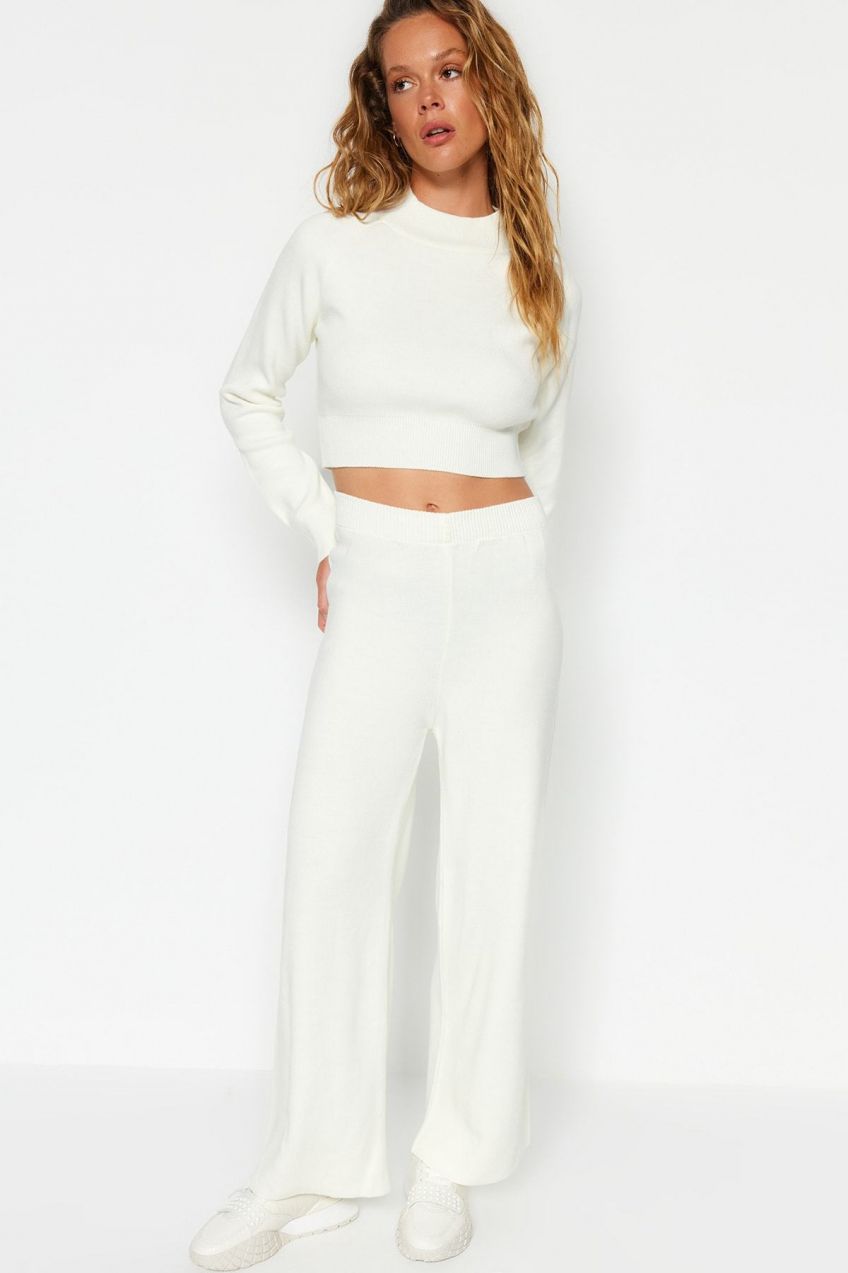 Trendyol Ecru Crop Basic Knitwear Bottom-Top Set