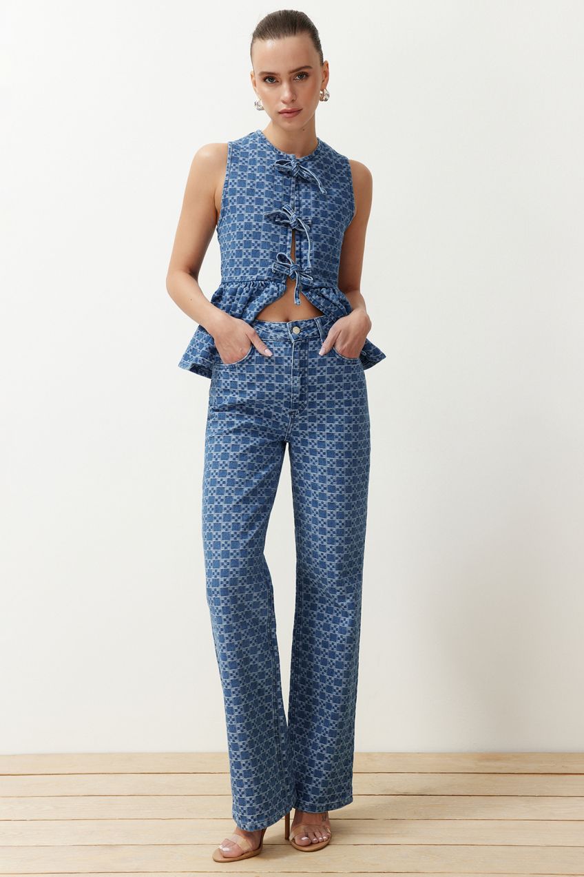 Trendyol Dark Blue High Waist Wide Leg Jeans