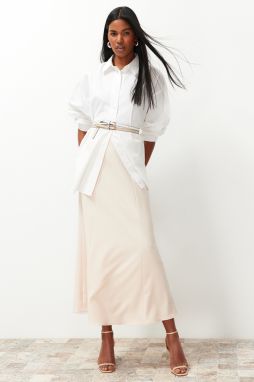 Trendyol Cream Woven Crepe Fishnet Skirt