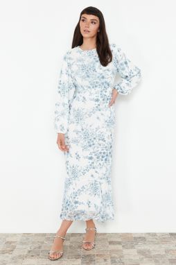 Trendyol Ecru Lined Floral Woven Chiffon Dress