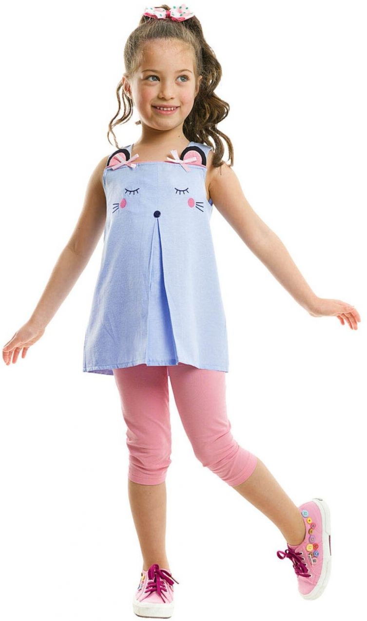Denokids Blue Sleepy Girl Tunic Tights Set