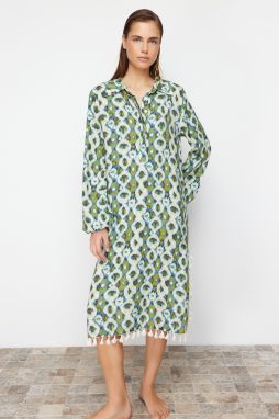 Trendyol Geometric Patterned Maxi Woven Tassel Beach Dress