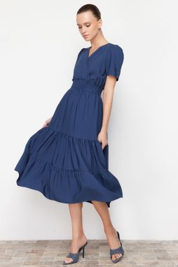 Trendyol Indigo Skater Waist Waist Detailed Terrycotton Midi Woven Dress