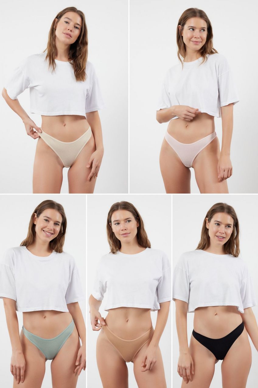 Trendyol Multicolored 5 Pack Ribbed Thong Knitted Panties