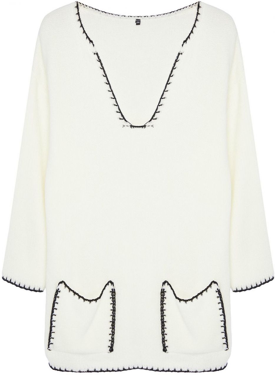 Trendyol Curve Ecru Stitching Detailed V-Neck Knitwear Sweater