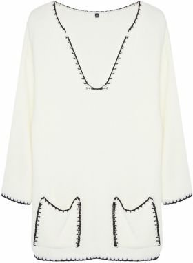 Trendyol Curve Ecru Stitching Detailed V-Neck Knitwear Sweater