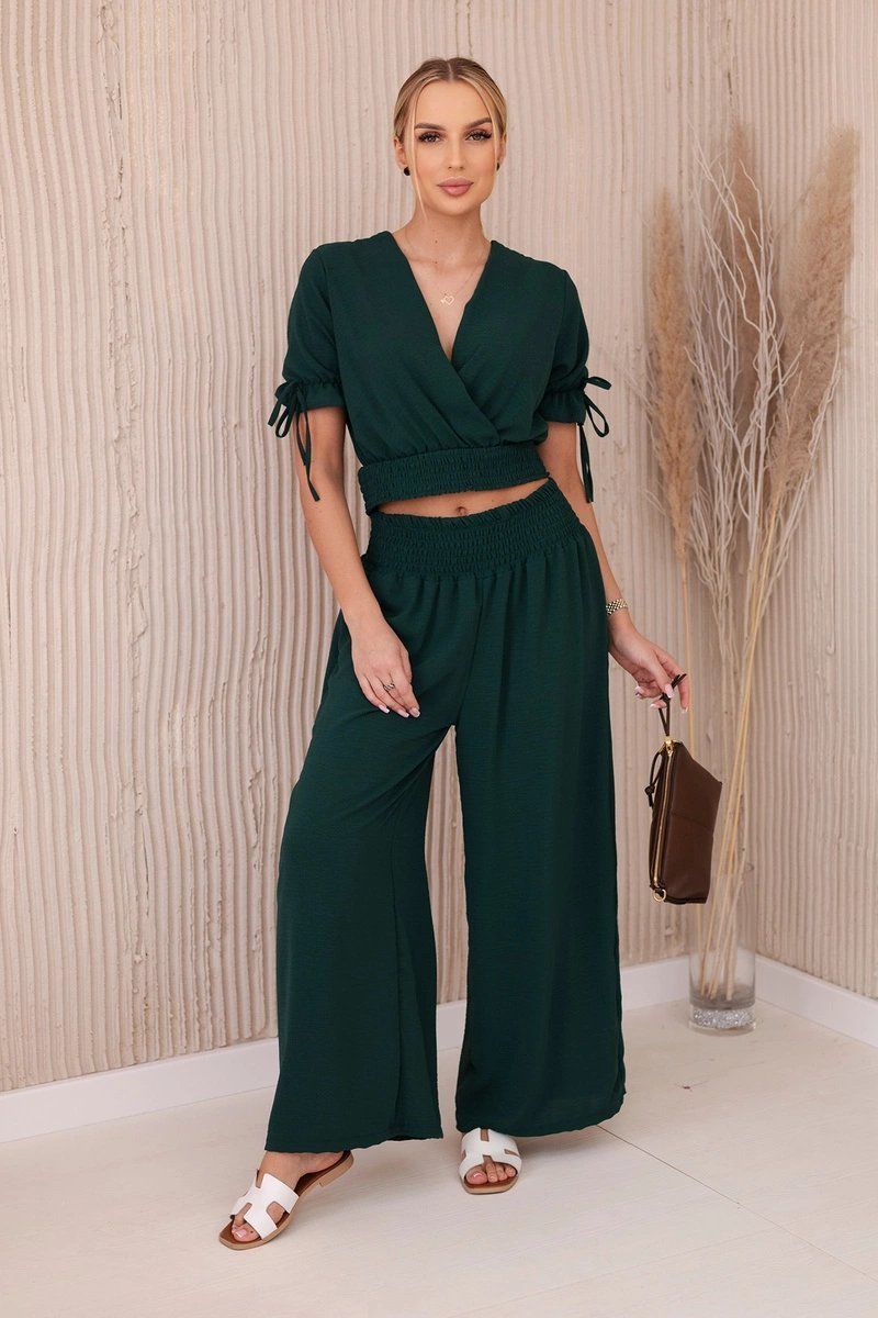 Women's blouse + trousers set - dark green
