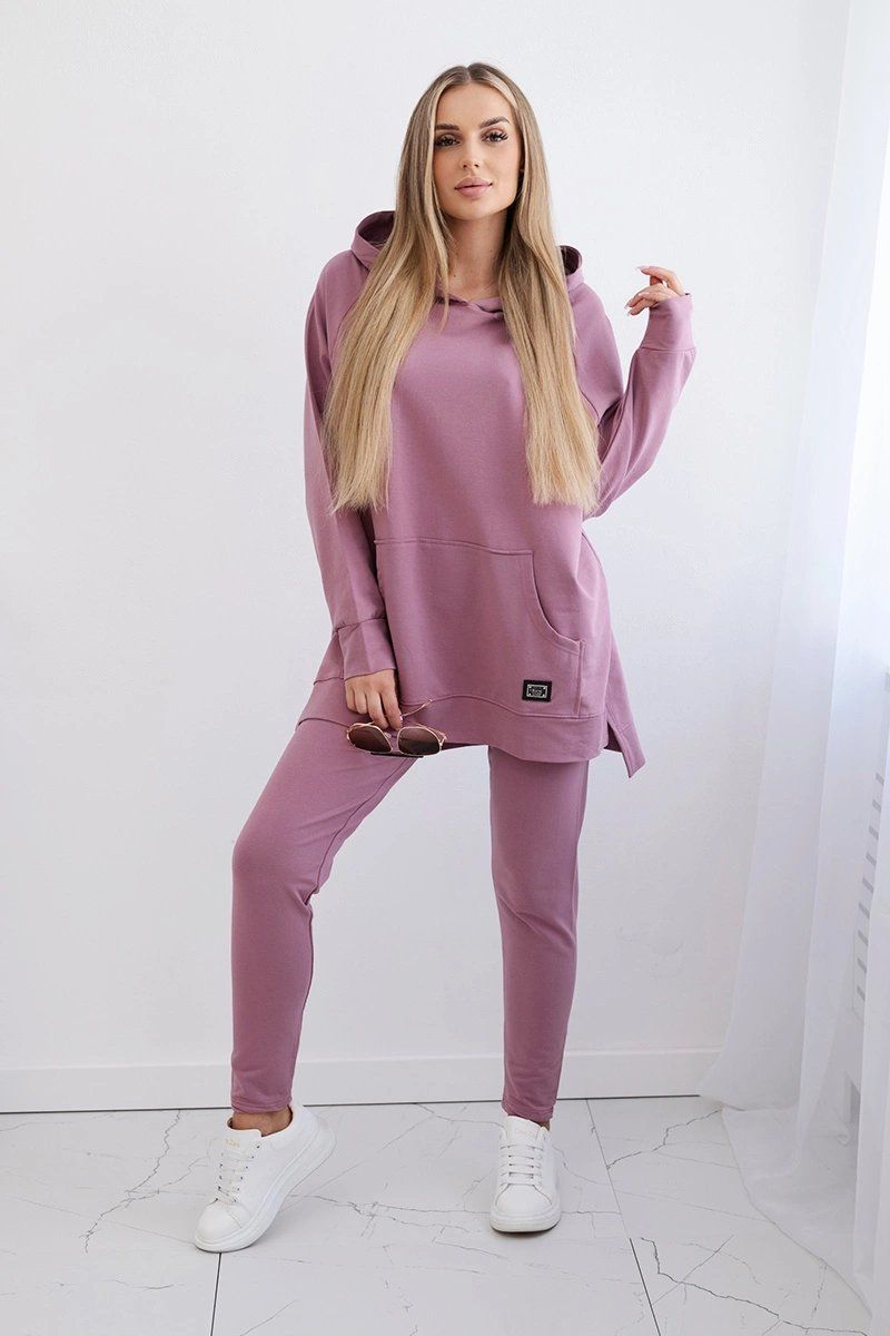 Women's set of leggings with sweatshirt - dark pink