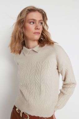 Trendyol Stone Wide Fit Soft Texture Hair Braided Knitwear Sweater