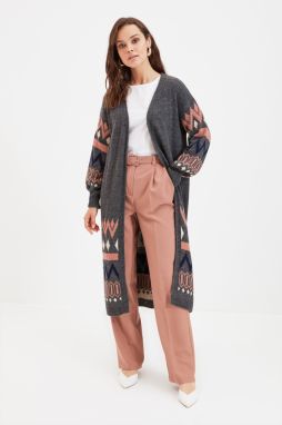 Trendyol Anthracite Jacquard Long Knitwear Cardigan