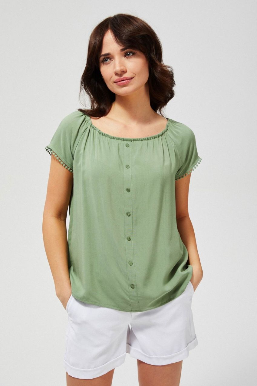 Shirt blouse with decorative sleeves - olive