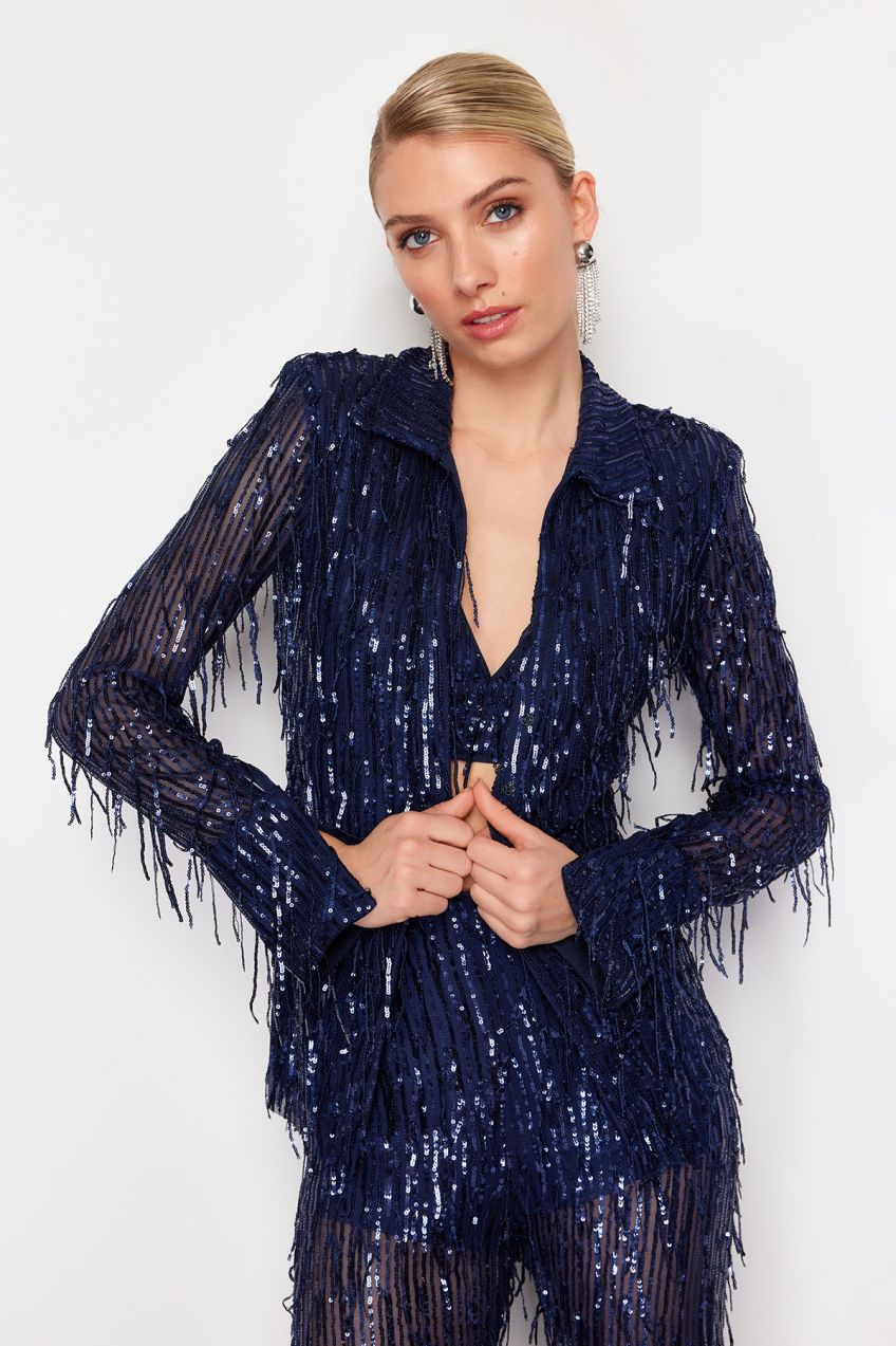 Trendyol Navy Blue Woven Sequin Jacket