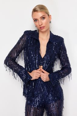 Trendyol Navy Blue Woven Sequin Jacket