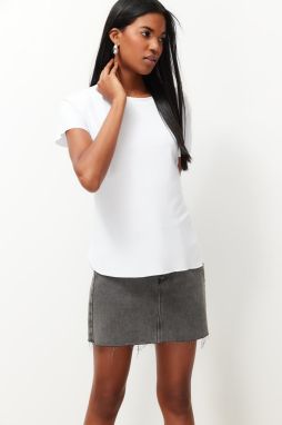 Trendyol Ecru Modal Crew Neck Short Sleeve Knitted T-Shirt