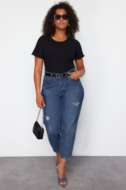 Trendyol Curve Black Camisole 100% Cotton Knitted Plus Size Blouse