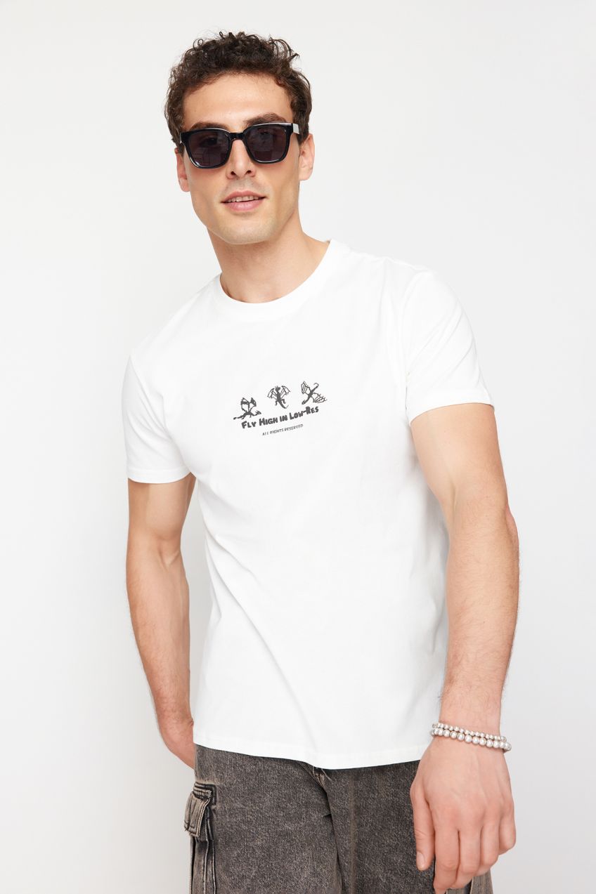 Trendyol Ecru Dragon Printed Regular Cut T-Shirt