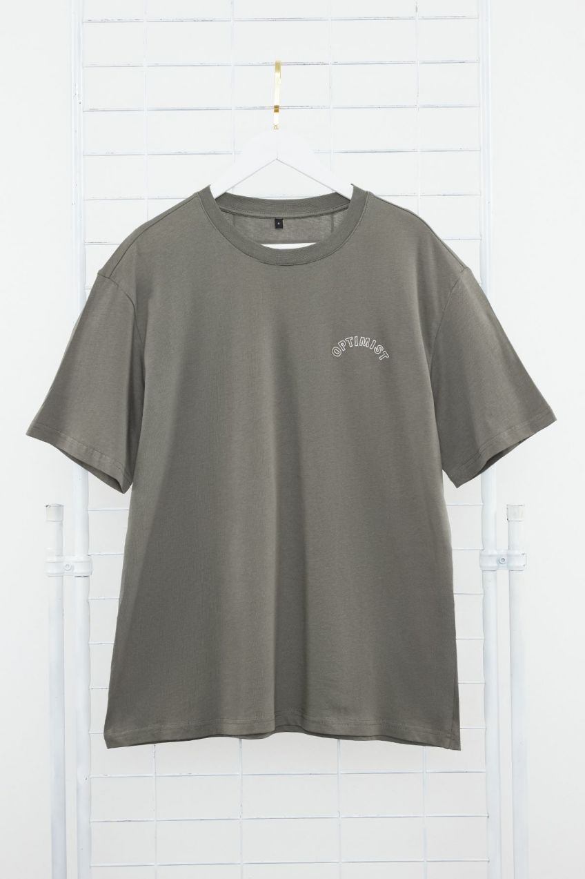 Trendyol Anthracite Relaxed/Comfortable Cut More Sustainable Text Embroidered 100% Organic Cotton T-shirt