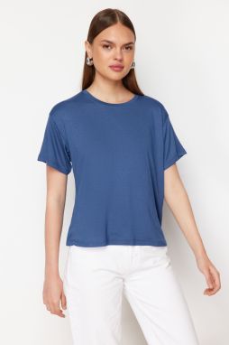 Trendyol Indigo Viscose Short Sleeve Crew Neck Knitted T-Shirt