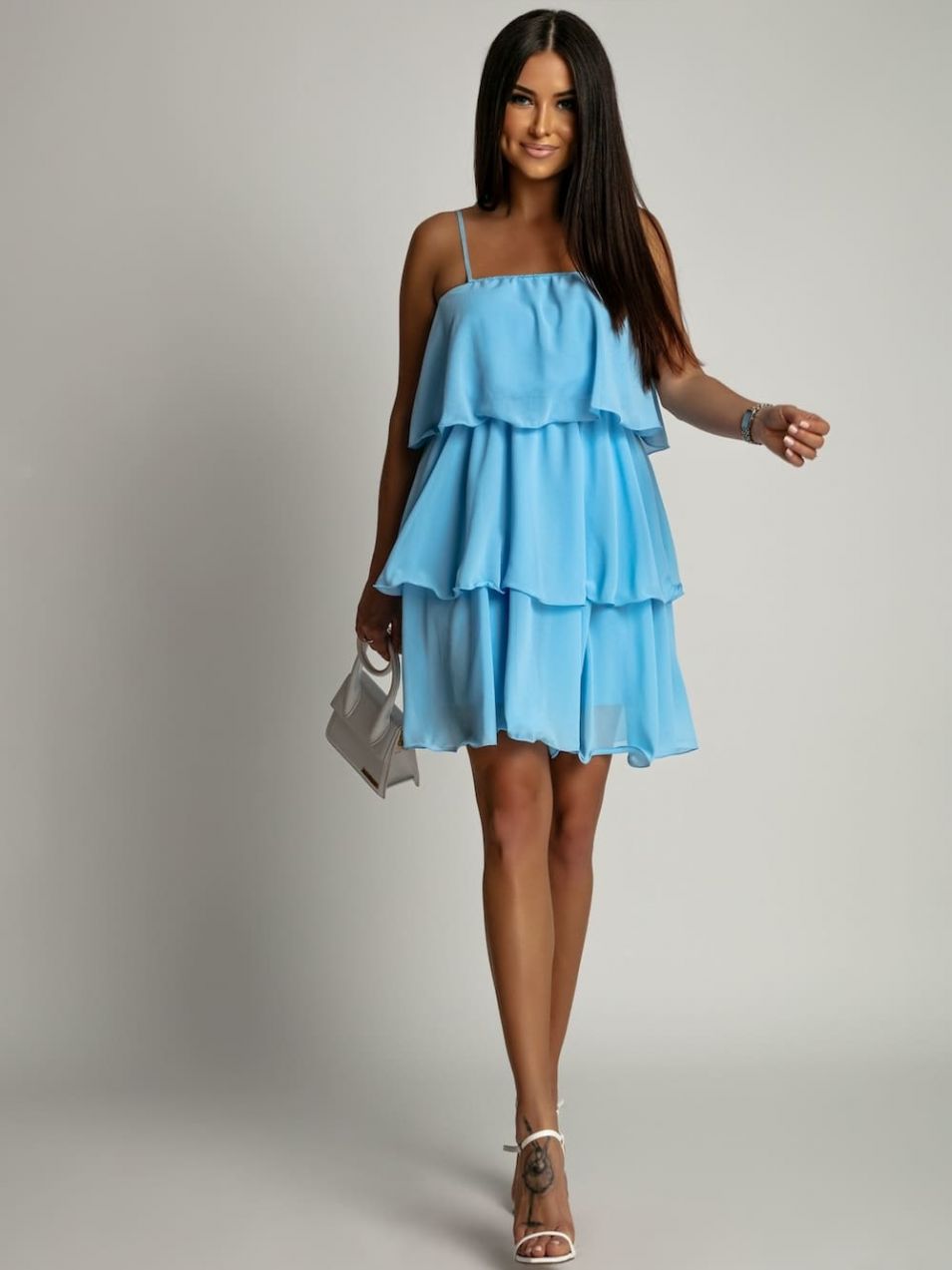 Women's summer dress with ruffles - light blue