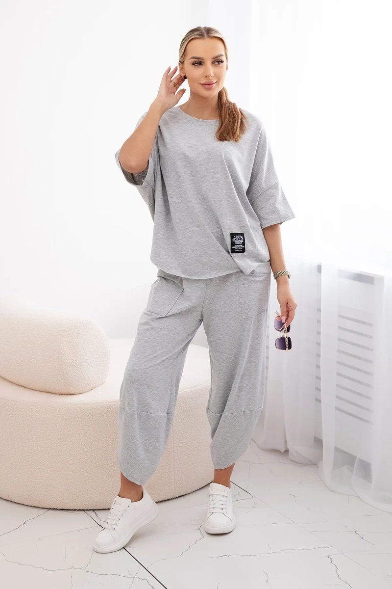 Women's set blouse + trousers - light grey