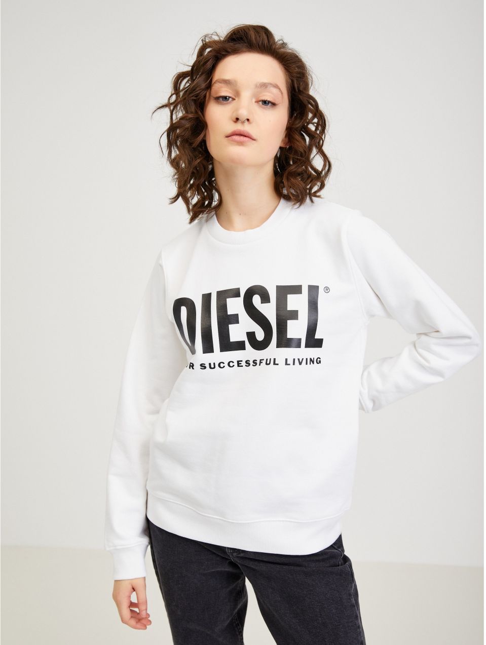 Diesel Mikina - F-ANGS-ECOLOGO SWEAT-SHIR biela