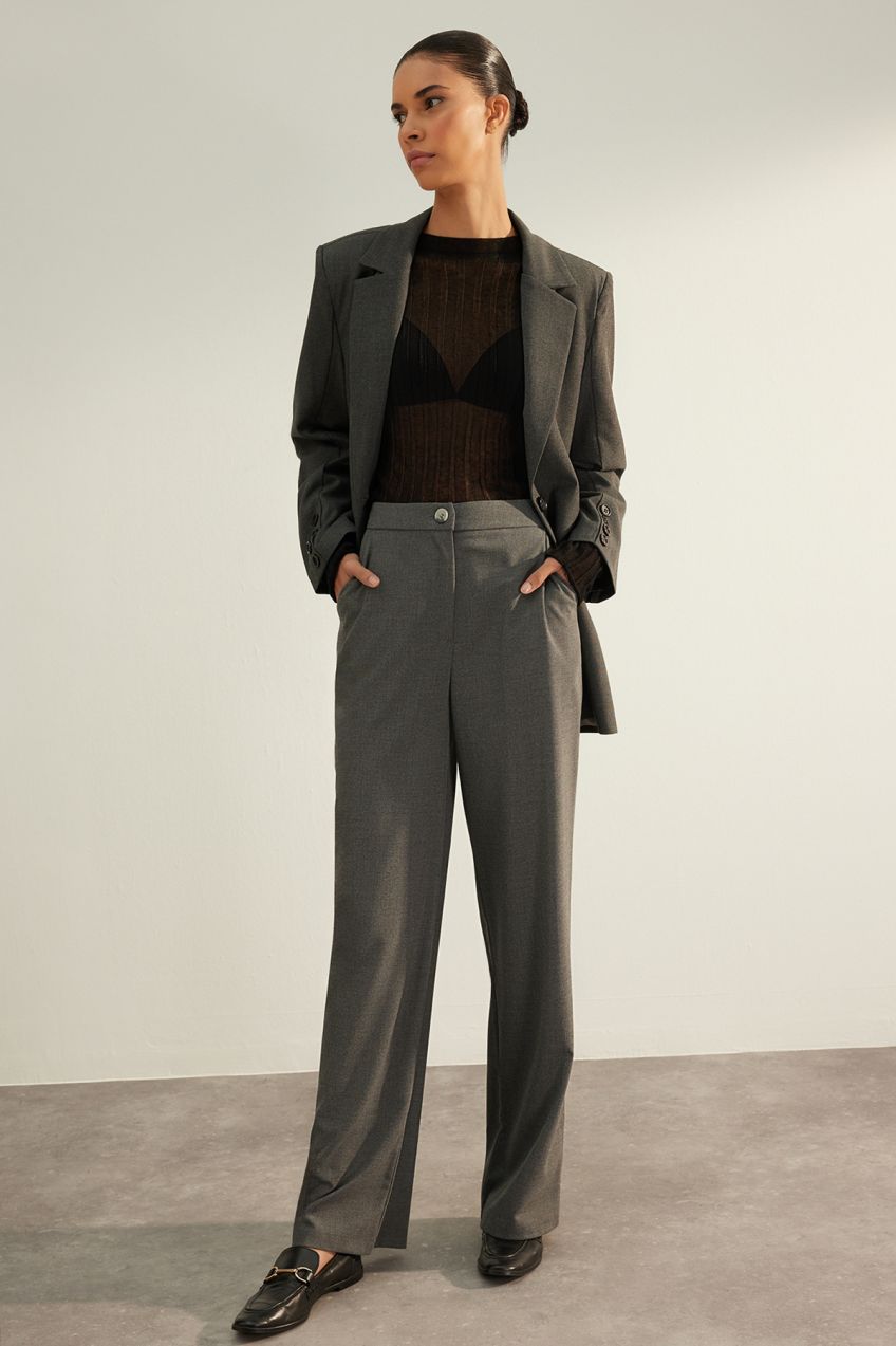 Trendyol Anthracite Premium Quality Wide Leg Woven Trousers