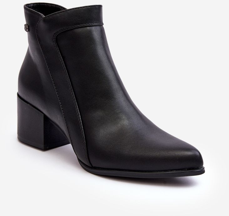 Black Cidi leather ankle boots with low heels