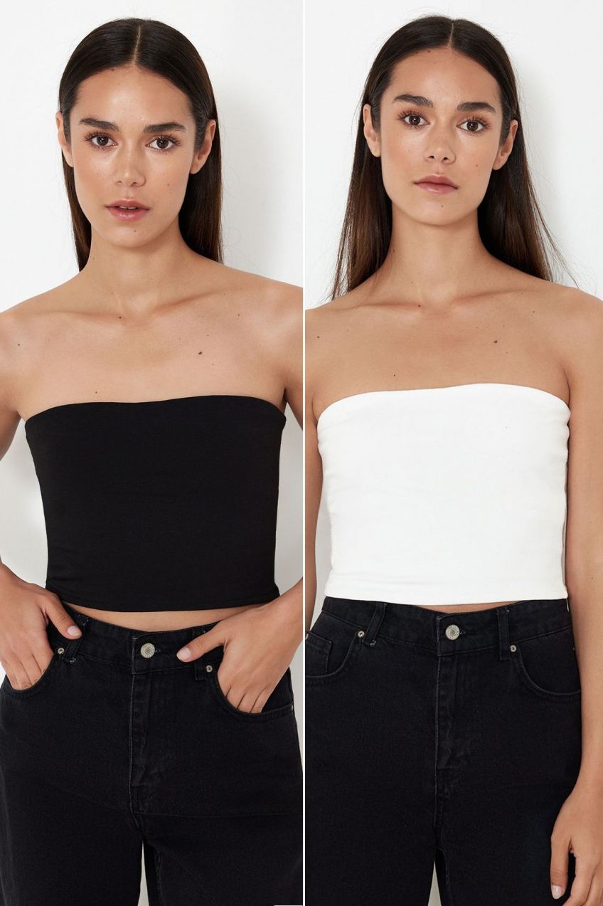 Trendyol Black-Ecru 2 Pack Stretchy Knitted Blouse