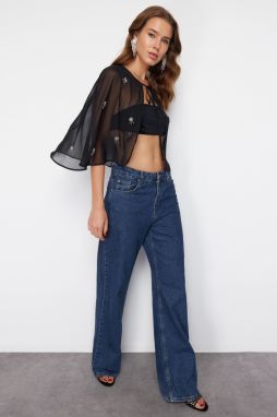Trendyol Black Stone Detailed Cape Woven Chiffon Blouse