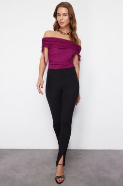 Trendyol Plum Carmen Neck Knitted Tulle Bodysuit