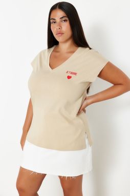 Trendyol Curve Beige Oversize Knitted T-Shirt