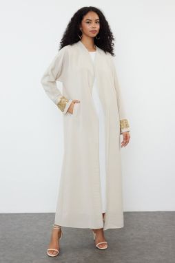 Trendyol Beige Stone Embroidery Accessory Detailed Woven Cap & Abaya