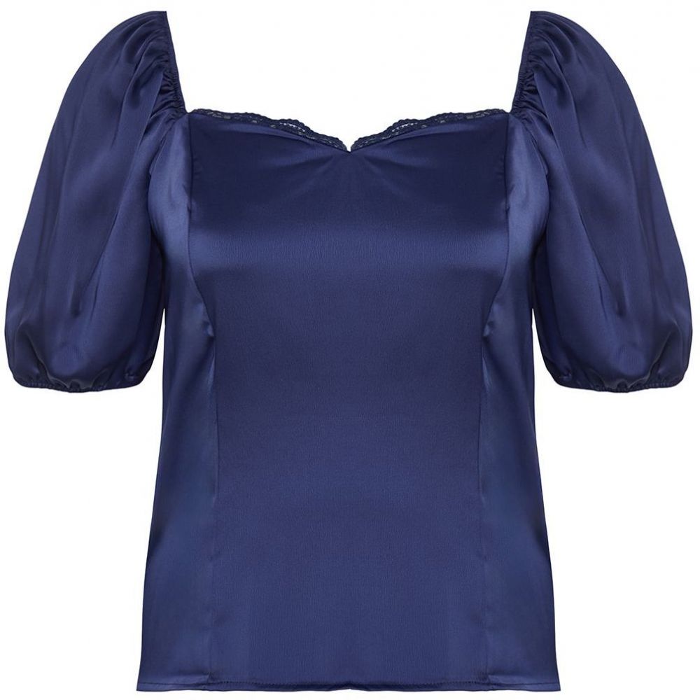 Trendyol Curve Navy Blue Satin Woven Plus Size Blouse