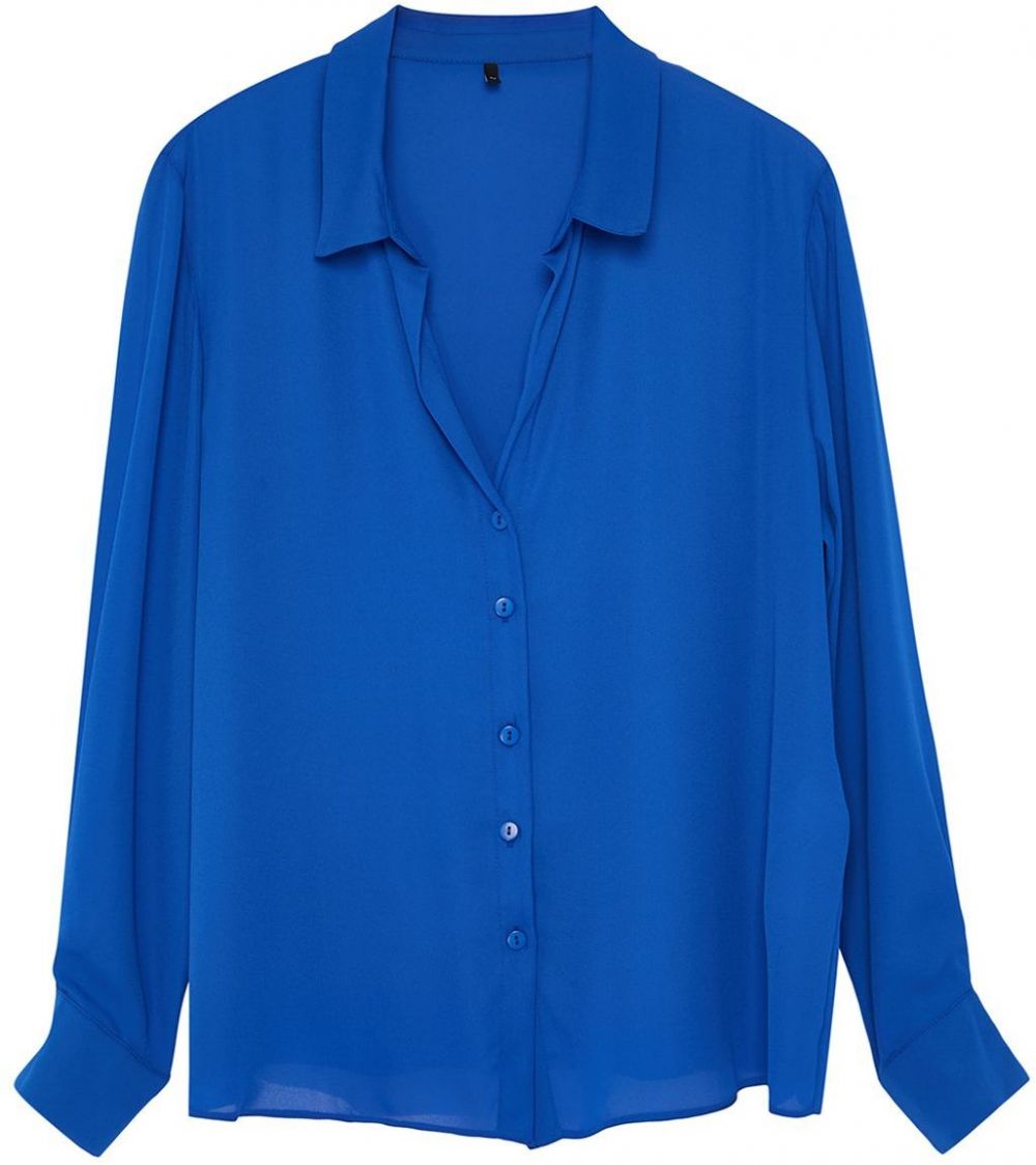 Trendyol Curve Blue Buttoned Regular Cut Woven Plus Size Shirt