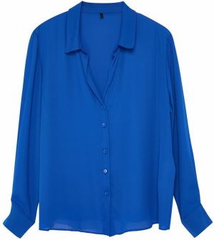 Trendyol Curve Blue Buttoned Regular Cut Woven Plus Size Shirt