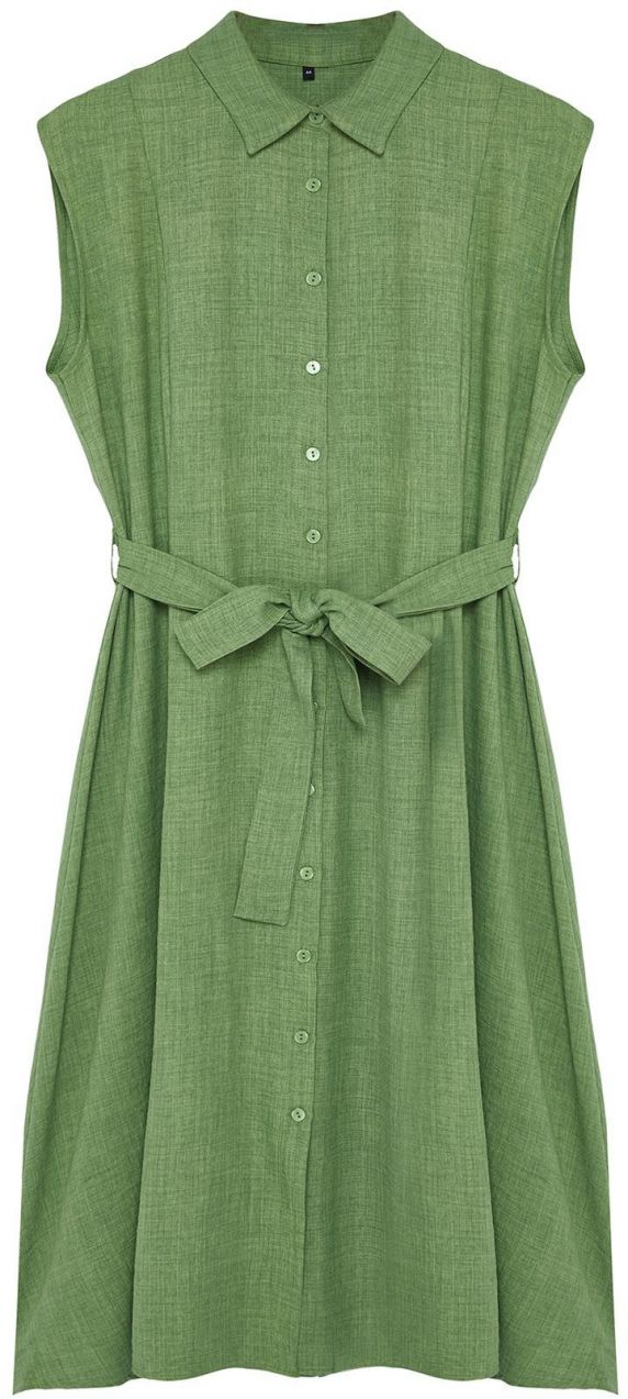 Trendyol Curve Mint Large Size Belted Waist Woven Shirt Dress