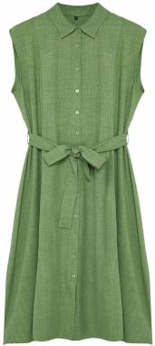 Trendyol Curve Mint Large Size Belted Waist Woven Shirt Dress