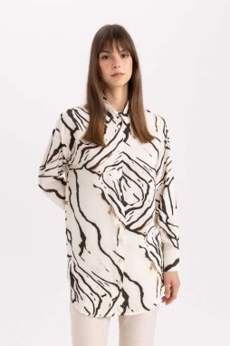 DEFACTO Relax Fit Shirt Collar Printed Long Sleeve Tunic
