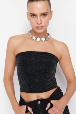 Trendyol Black Strapless Shiny Glitter Knitted Bustier