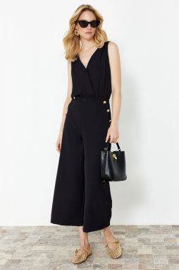 Trendyol Black Button Detailed Wide Leg/Wide Leg Woven Trousers