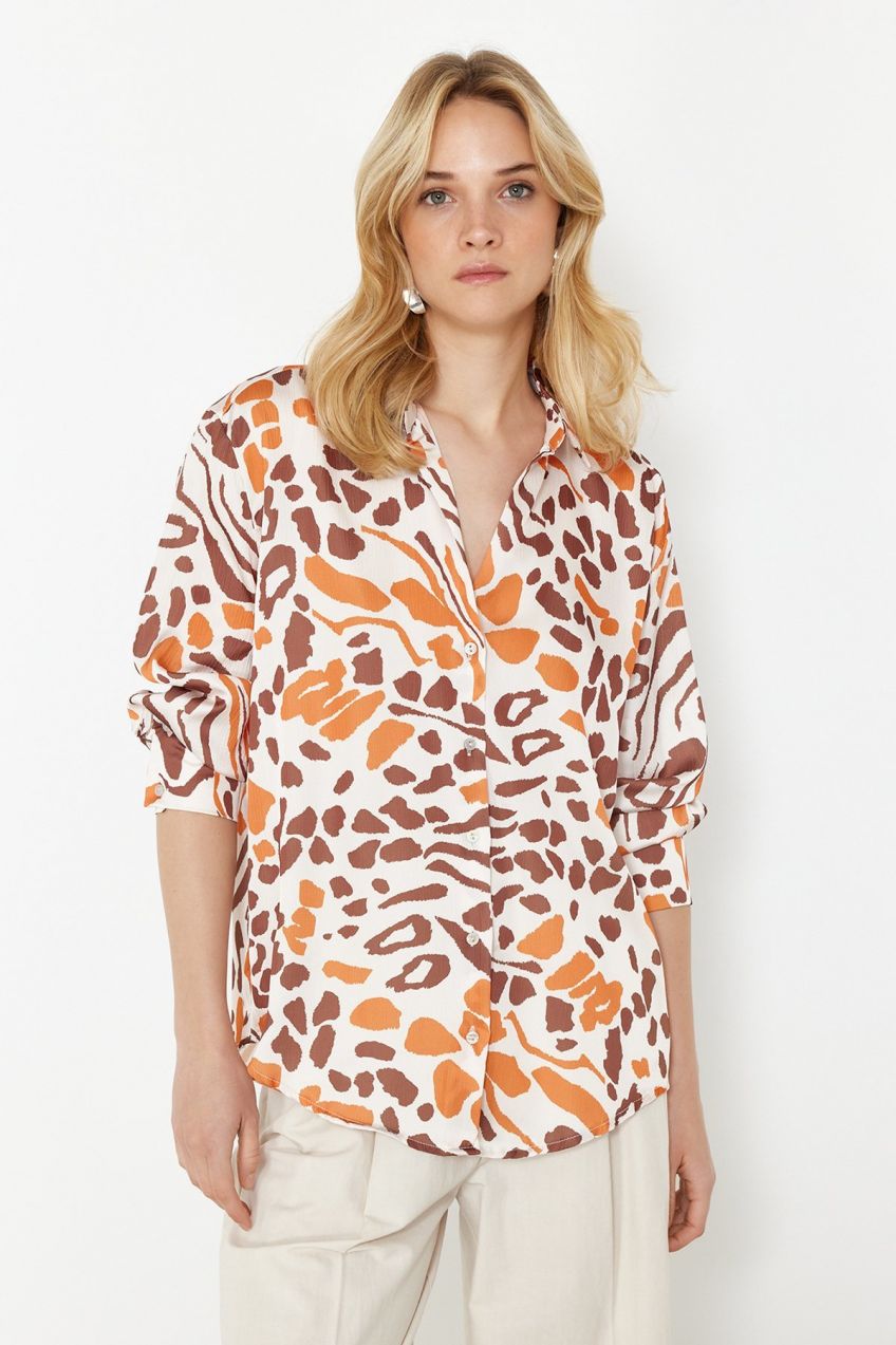 Trendyol Multicolored Patterned Satin Fabric Oversize Wide Fit Woven Shirt