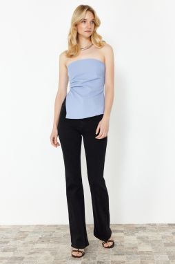 Trendyol Blue Strapless Slit Detailed Woven Blouse