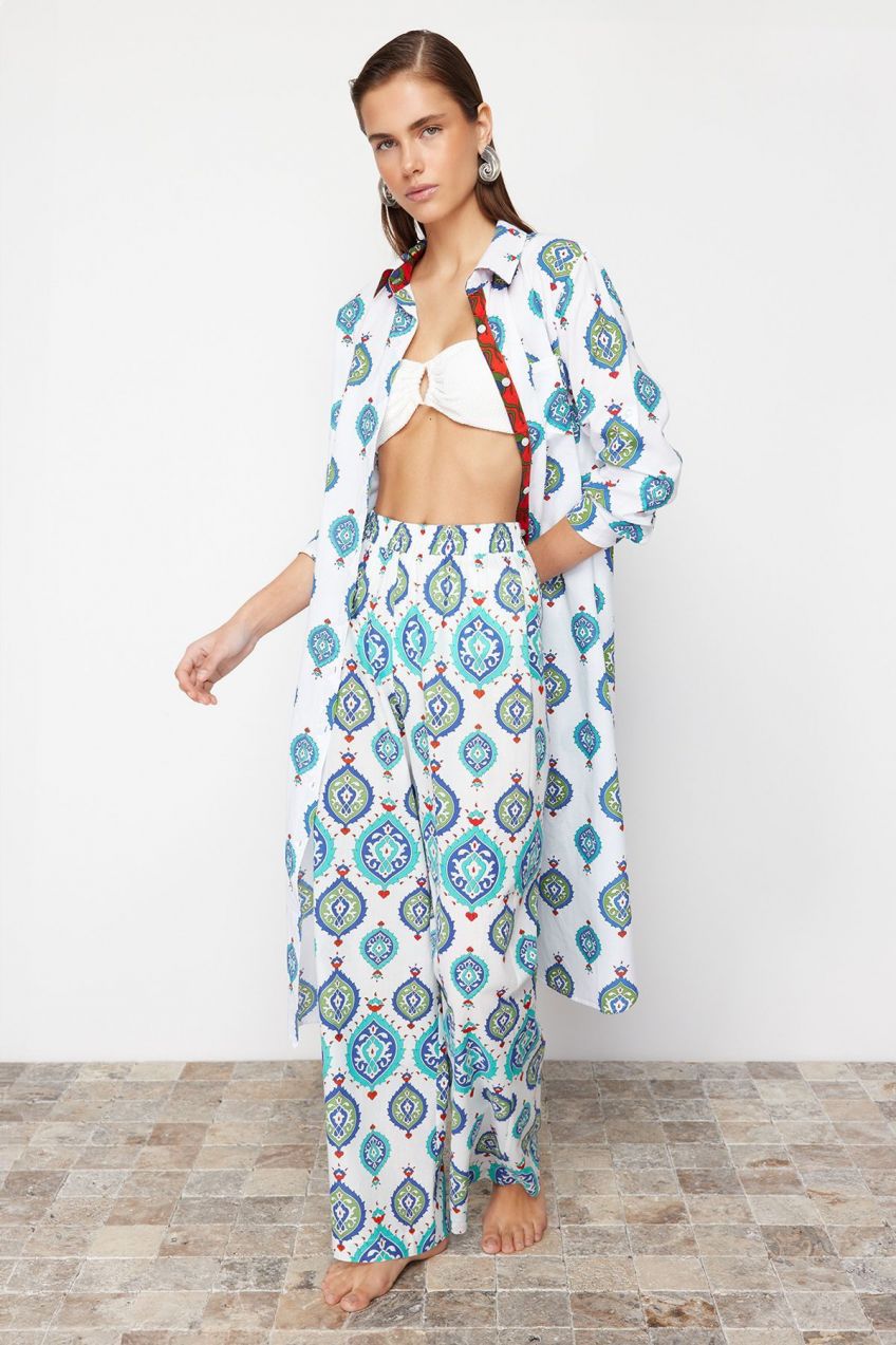 Trendyol Ethnic Patterned Woven 100% Cotton Trousers