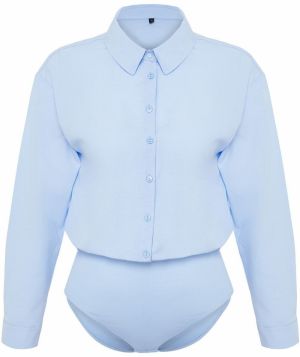 Trendyol Blue Regular Fit Woven Shirt with Snap Detail on Hem