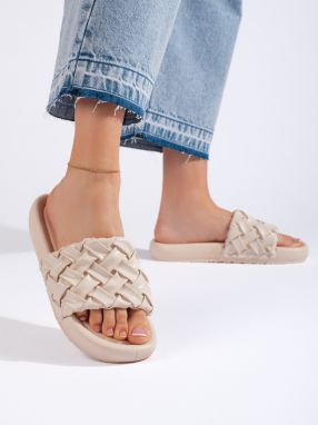 Shelvt Braided beige women's flip-flops